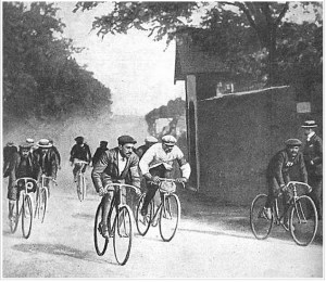Cyclists in the first Tour de France in 1903. Men of dubious moral character, all. Especially that guy in the white jersey. He's Maurice Garin, aka "The Little Chimney Sweep" and had the dubious distinction of winning the race. (Image: AP Photo/Conservatoire du Patrimoine Sportif)