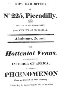 Poster advertising the Hottentot Venus. (Image via Wikipedia Commons)